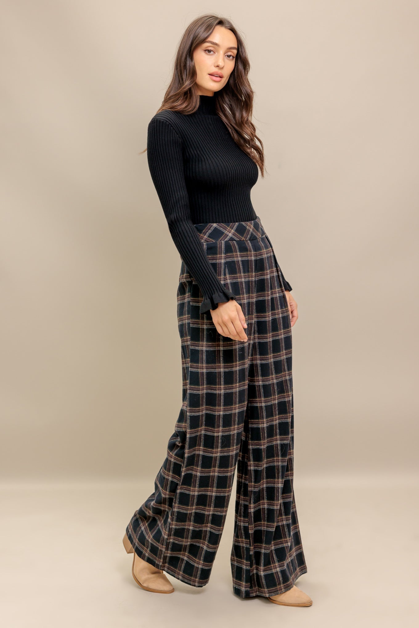 LATTE SUNDAY WOVEN PLAID PANTS Flying Tomato